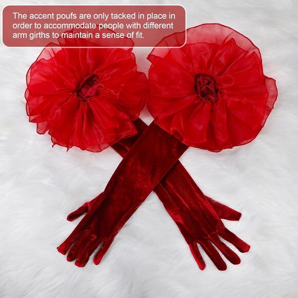 Women's Burgundy Stretchy Velvet Puff Long Gloves Halloween Cocktail Party Prom - Picture 2 of 7